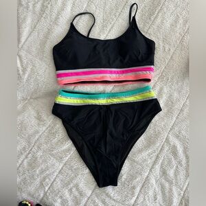 Popvil Women's XL 2 piece high waisted Bikini Set - Black and Multicolor